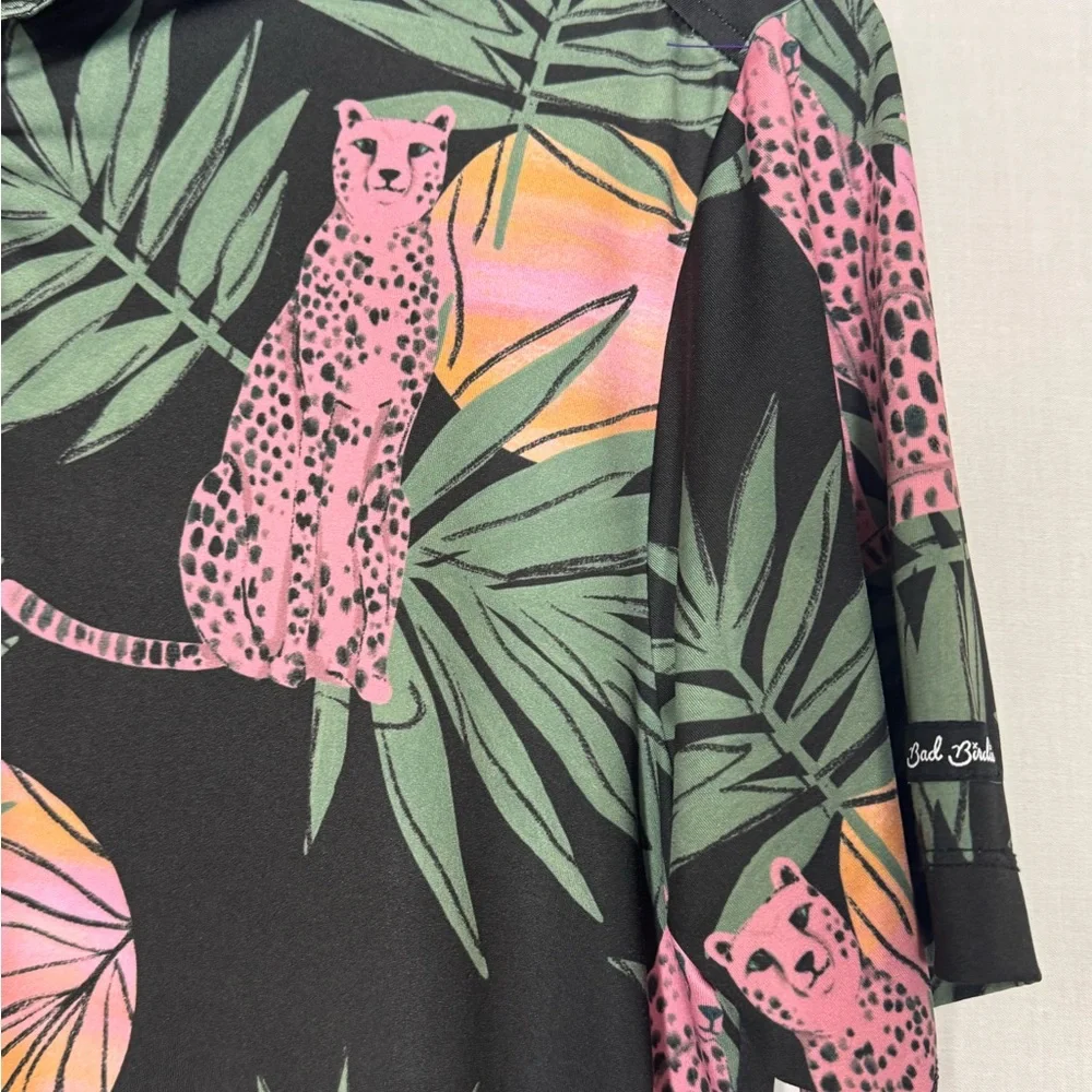 Bad Birdie Men Dayglow Polo Golf Shirt Sz S Panther Palm Trees Unique Athleisure